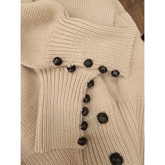 Nicholas K Long Cardigan Sweater S Button/zipper 100% Merino Knit Tan Unique - Picture 9 of 11